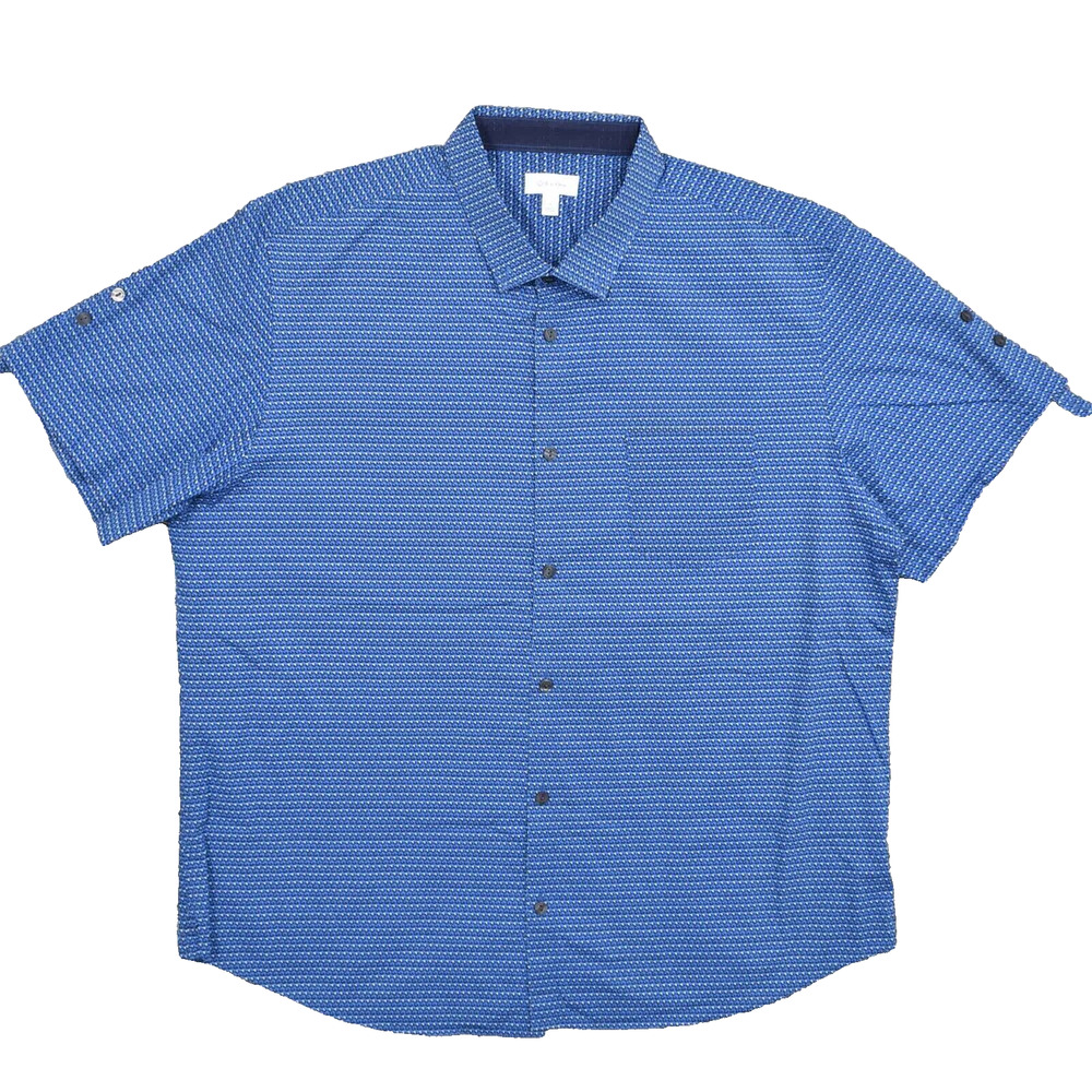 Calvin Klein Men's XL Button Shirt Short Sleeve Geometric Blue Modern Geometric